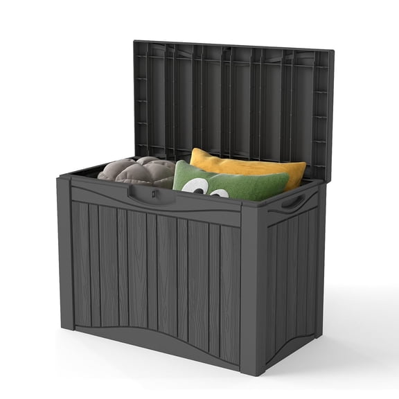 LOJIAWOWE 45 Gallon Outdoor Deck Box, Lockable Waterproof Storage Box for Patio Cushions & Garden Tools, Weatherproof Deck Storage Container with Tool-Free Assembly (Black)