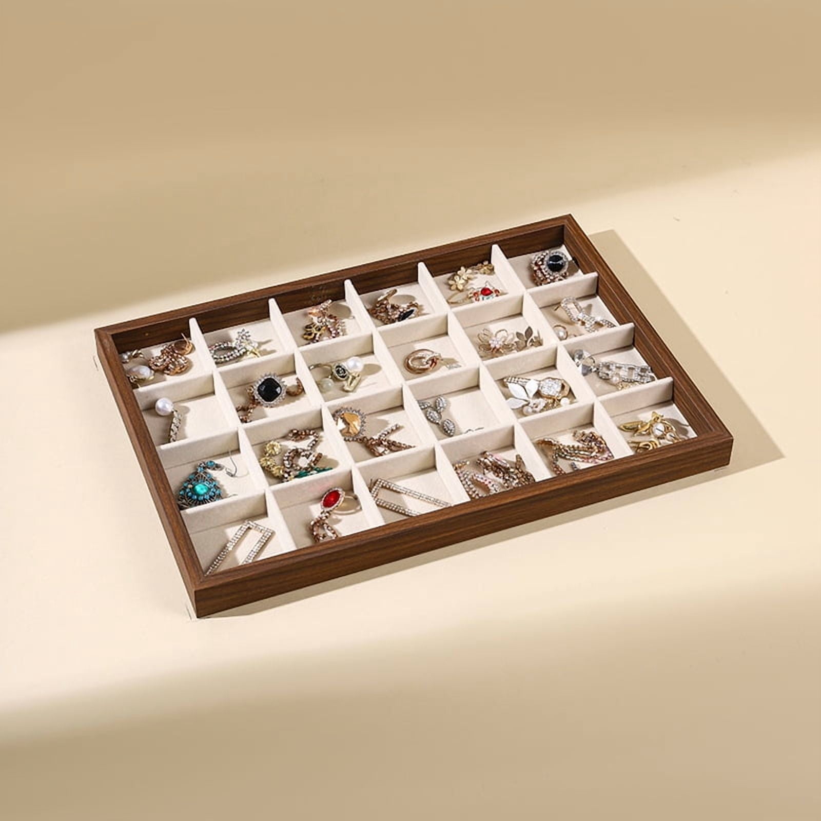 Homeanda Velvet L-Shaped Ring Earring Display Tray - 60 Hole Jewelry Organizer, Foldable For Drawer Or Desktop