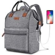 LOKASS 15.6 Inch Travel Laptop Backpack Business Computer Backpacks School Bag, Multipurpose Casual Daypack with USB Charging Port for Women & Men, Grey