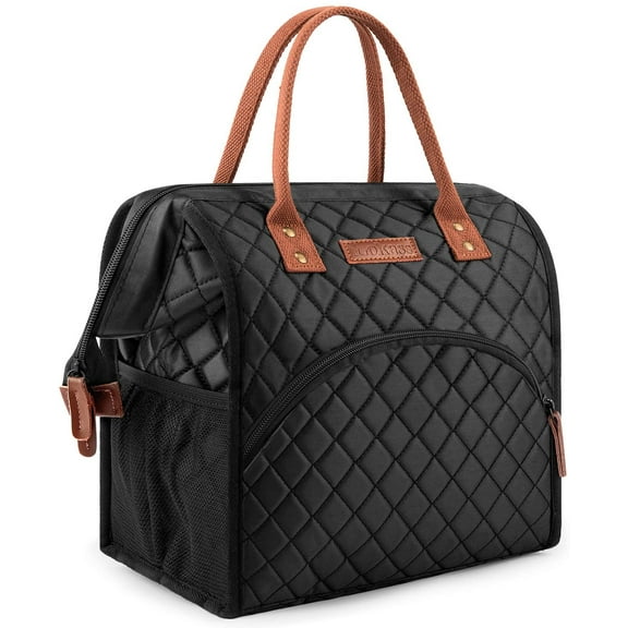 Lokass Lunch Bag Thermal Lunch Box for Women Men Wide-Open Lunch Tote Bag Durable Nylon Snacks Organizer