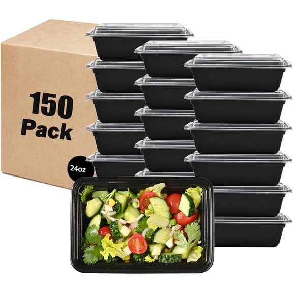 LOKATSE HOME 150 Pack Meal Prep Containers 24 oz Reusable Storage Lunch Bento Boxes, Freezer and Dishwasher Safe & Stackable