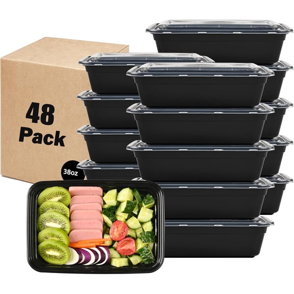 LOKATSE HOME Meal Prep Containers 48 pack 1 Compartment with Lids, Food Storage Bento Stackable Reusable Lunch Boxes, BPA-Free Microwave/Dishwasher/Freezer Safe(38 oz)
