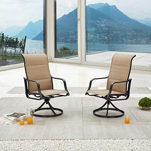 Beige Textilene High Back Outdoor Swivel Rocker Chairs Set of 2