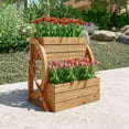 LOKATSE HOME Wooden Wagon Wheel DoubleTier Planter Outdoor Garden