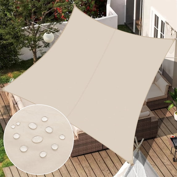 LOKHOM 10' x 10' Sun Shade Sail, Waterproof Beige Square Shade Canopy, UV Block Tarp Cloth Cover for Outdoor Patio, Garden, Backyard, Deck