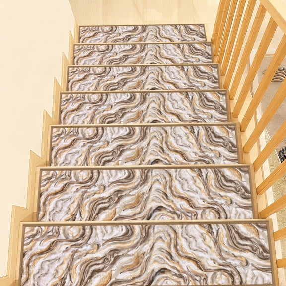 LOKHOM 15 Pack 8"x30" Abstract Stair Treads for Wooden Steps Indoor Non Slip Stair Carpet for Kids Elders and Pets, Brown