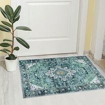 LOKHOM Bohemian Doormats for Outdoor Entrance, 2' x 3' Floral Medallion Washable Door Mat, Non Slip Backing Small Rug