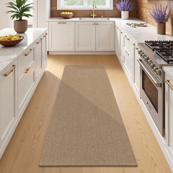 LOKHOM 2'x6' Kitchen Runner Rug, Non Slip Washable Cotton Woven Runners for Hallways, Entryway, Kitchen, Brown