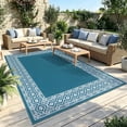 thumbnail image 1 of LOKHOM 5'x7' Faux Jute Outdoor Rugs, Bohemian Area Rug for Living Room, Washable Non Slip Indoor Outdoor Carpet for Patio Backyard Bedroom, Blue, 1 of 9