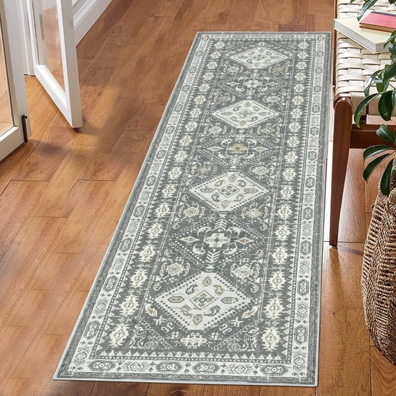 LOKHOM 2' x 6' Runner Rug Non Slip Washable Bohemian Rugs for Hallway/Kitchen/Laundry Room, Gray