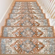 LOKHOM 15 Pack Carpet Stair Treads for Wooden Steps Indoor 8" X 30" Non Slip Staircase Step Treads for Dogs, Kids and Elders, Brown