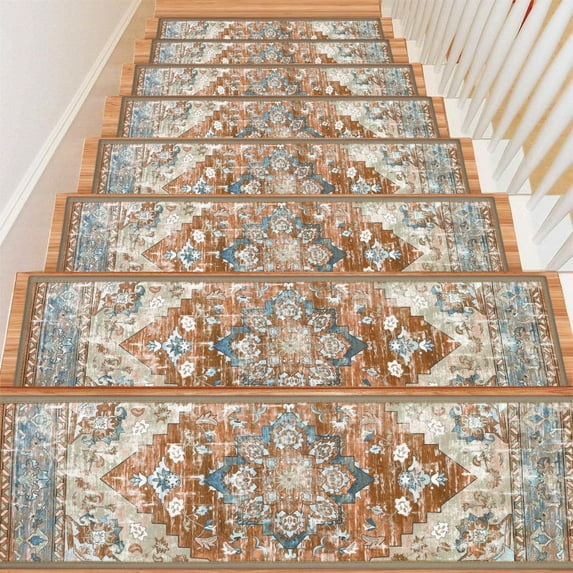 LOKHOM 15 Pack Carpet Stair Treads for Wooden Steps Indoor 8" X 30" Non Slip Staircase Step Treads for Dogs, Kids and Elders, Brown