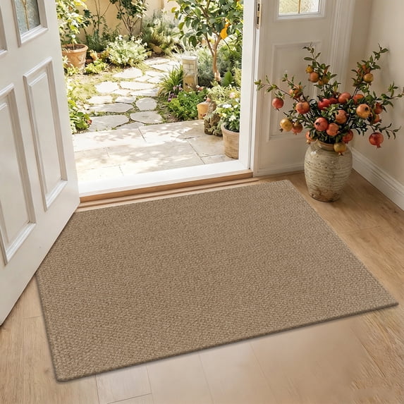 LOKHOM 2'x3' Cotton Woven Kitchen Rug, Non Slip Washable Front Doormat, Indoor Door Mat for Front Porch Kitchen Bedroom, Brown