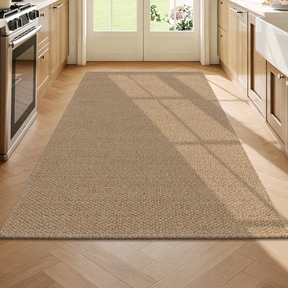 LOKHOM 2.6'x4' Cotton Woven Kitchen Rug, Non Slip Washable Front Doormat, Indoor Door Mat for Front Porch Kitchen Bedroom, Brown