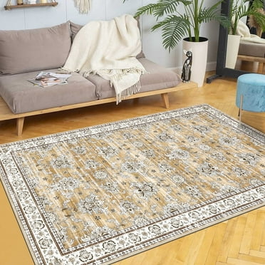LOKHOM 3' x 5' Beige Area Rugs for Living Room, Non-Slip Washable Vintage Carpet Mat for Bedroom,Kitchen