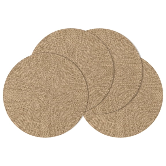 LOKHOM Jute Braided Placemats Set of 4, 15" Round Rustic Woven Placemat for Dining Table Decor