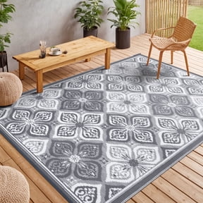 LOKHOM Outdoor Rug for Patios, 8'x10' Waterproof Reversible Patio Mat, Plastic Outside Camping RV Rug Carpet for RV, Patio, Deck, Balcony, Camper, Porch, Tent
