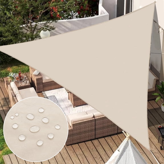 LOKHOM Triangle Sun Shade Sail 16'x16'x16', Waterproof Beige Canopy, UV Block Tarp Cloth Cover for Patio, Garden, Yard, Deck Pergola