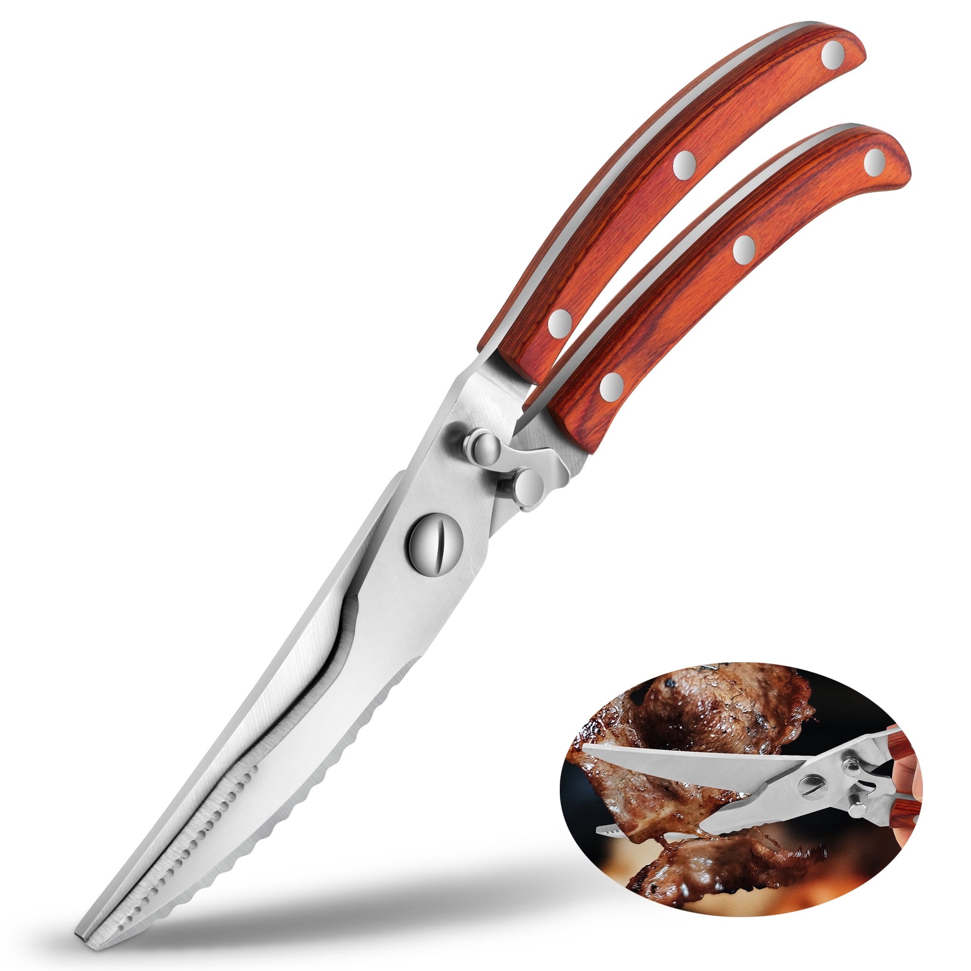 LOKIMSI Kitchen Stainless Shears,Heavy Duty Poultry Scissors for Kitchen, Outdoor, Camping,Stainless Steel, Size: 8, Silver