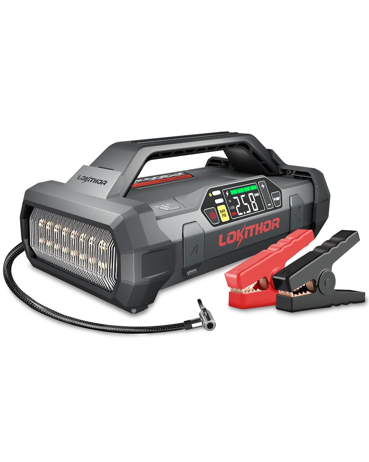 LOKITHOR JA300 Jump Starter with Air Compressor, 1500Amp 12V Portable Car Battery Booster Pack(7.0L Gas/4.5L Diesel)150 PSI Tire Inflator with Digital Screen, 24 Months Ultra-Long Standby