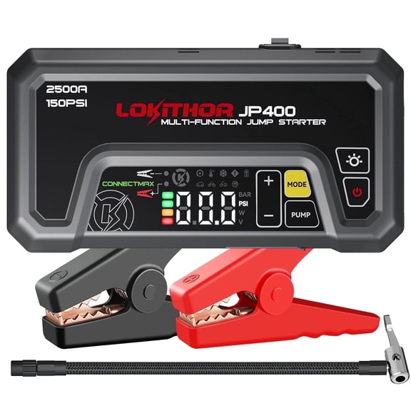 LOKITHOR JP400 2500A Jump Starter with Air Compressor, 12V Car Battery Jumper Starter Portable (8.5L Gas/6.5L Diesel) with 150PSI Tire Inflator
