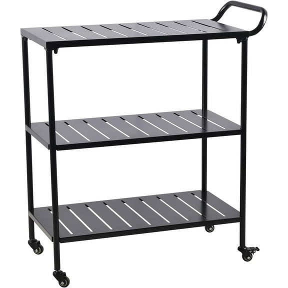 LOKKHAN 3-Tier Rolling Bar Cart with Handle, Indoor-Outdoor Patio Mobile Serving Cart Beverage Cart, Coffee Station Drink Trolley for Home Kitchen, Living Room, Storage Islands & Carts, Modern Black