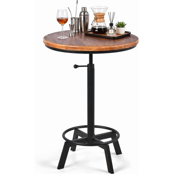 LOKKHAN Adjustable Swivel Bar Table 30"-35.4" Round Wood Tabletop 23.6" Dia, Rustic Industrial Kitchen Dining Living Party Office Coffee Bistro Breakfast Pub Table,Space-Saving