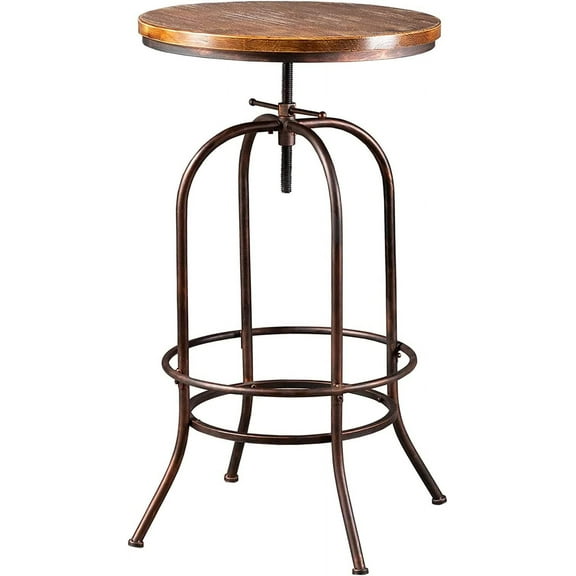 LOKKHAN Industrial Bar Table-37.4 Inch-45.3 Inch Tall-Swivel Adjustable Bar Height Bistro Pub Table-23.7 Inch Round Wood Top Metal Base (Copper/Brown)