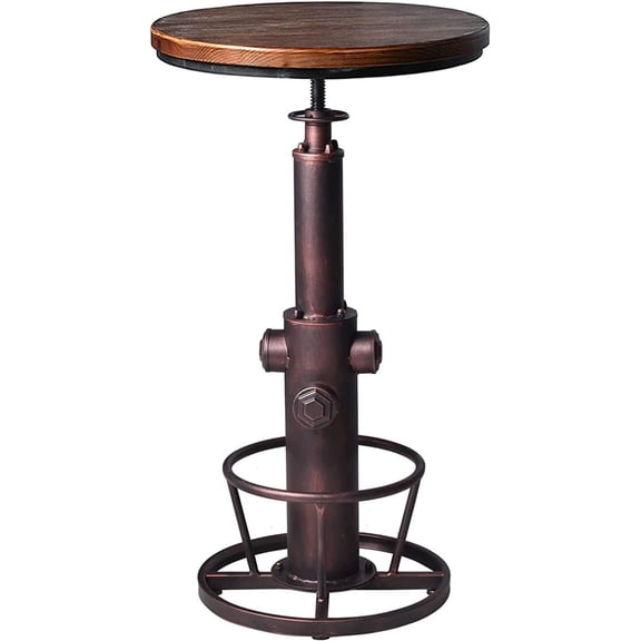 LOKKHAN Industrial Bar Table 38.6"-48.4" Height Adjustable Swivel Round Wood Tabletop 23.7" Dia, Kitchen Dining Office Coffee Bistro Pub Table