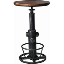 LOKKHAN Industrial Bar Table 38.6"-48.4" Height Adjustable Swivel Round Wood Tabletop 23.7" Dia, Kitchen Dining Office Coffee Bistro Pub Table
