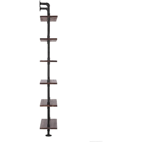 LOKKHAN L:24-Inch Industrial Pipe Shelves,Wall Mounted Metal Pipe Wood Shelf,Rustic Pipe Ladder Bookshelf Bookcase,DIY Open Pipe Shelving