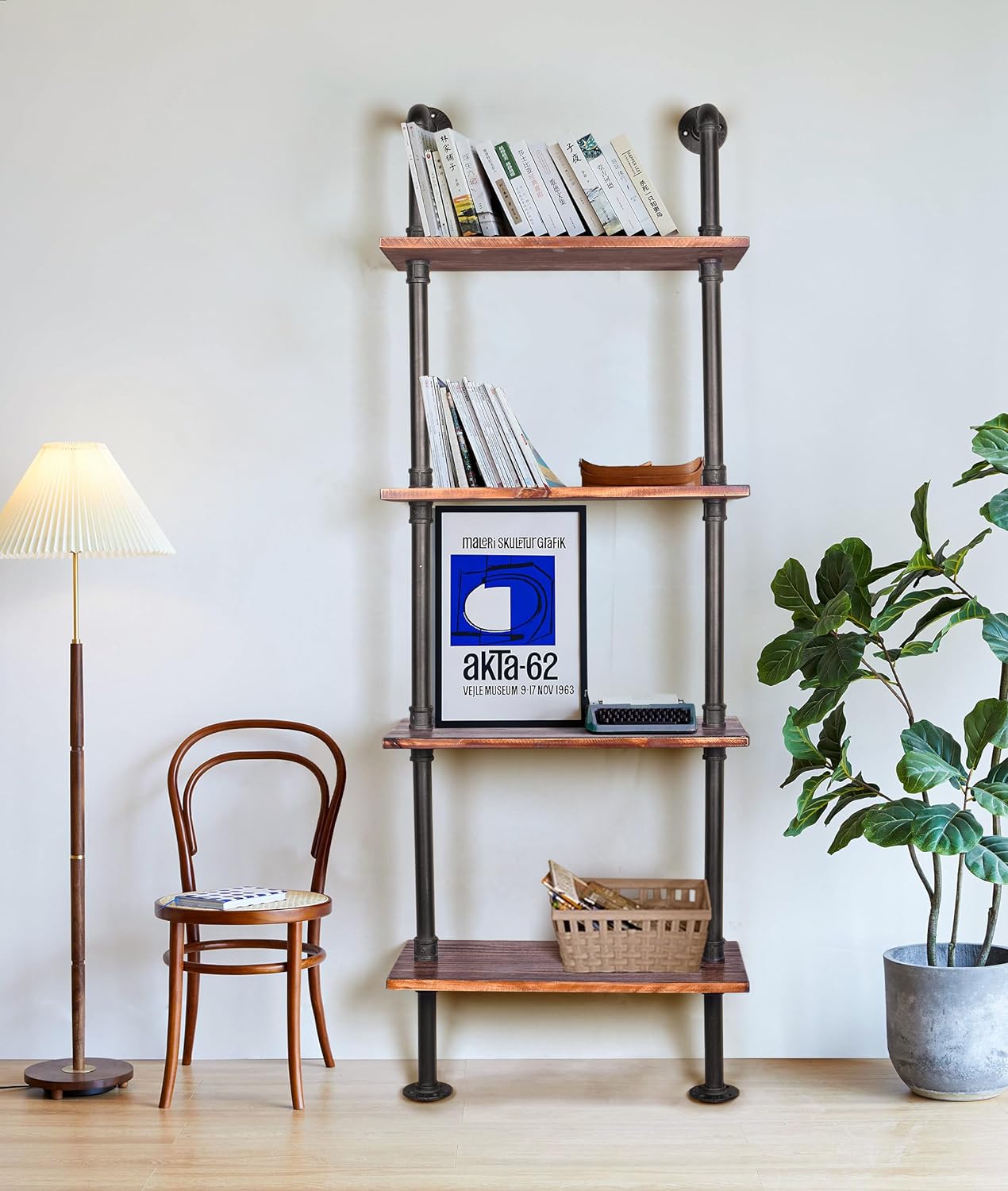 LOKKHAN L24Inch Industrial Pipe Shelves,Wall Mounted Metal Pipe Wood