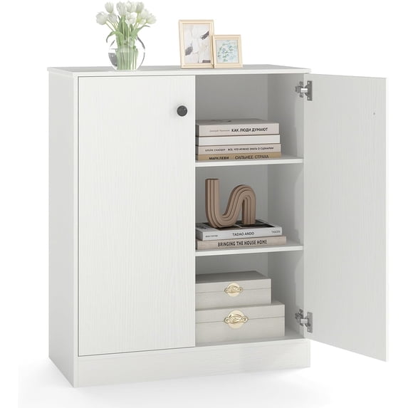 LOKO 2-Door Storage Cabinet, Modern Floor Cabinet with 3-Tier Shelf, Freestanding Side Cabinet with Anti-Toppling Device, Storage Organizer for Living Room, Kitchen, Dining Room, Entryway (White)