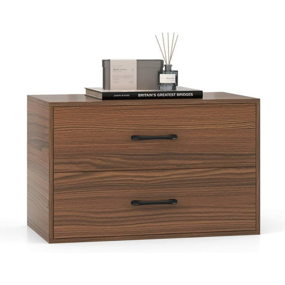 LOKO 2-Drawer Stackable Dresser, Lateral File Cabinet with Metal Handle, Horizontal Storage Cabinet with Anti-Topping Kits, Stacking Drawer Chest for Living Room, Study, Office (1, Walnut)