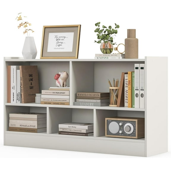 LOKO 2 Tier 5 Cube Bookcase, Open Shelf Storage Cabinet, Wooden Display Cabinet Shelf, Multipurpose Bookshelf for Living Room, Hallway, Home Office, Classroom (White)