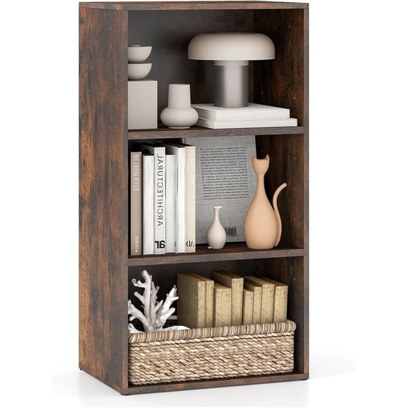 LOKO 3-Tier Cube Bookcase, Modern Open Bookshelf with Adjustable Shelves, Floor Standing Cubby Display Cabinet, Wooden Modular Storage Organizer for Living Room, Study, Home Office(1, Brown)
