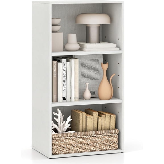 LOKO 3-Tier Cube Bookcase, Modern Open Bookshelf with Adjustable Shelves, Floor Standing Cubby Display Cabinet, Wooden Modular Storage Organizer for Living Room, Study, Home Office (1, White)