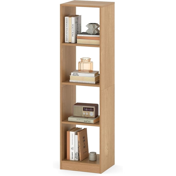 LOKO 4 Cube Vertical Bookcase, 56” Tall Narrow Freestanding Bookshelf with Anti-toppling Fittings, 5-Tier Cube Storage Organizer Display Shelf for Living Room, Study or Bedroom (1, Natural)