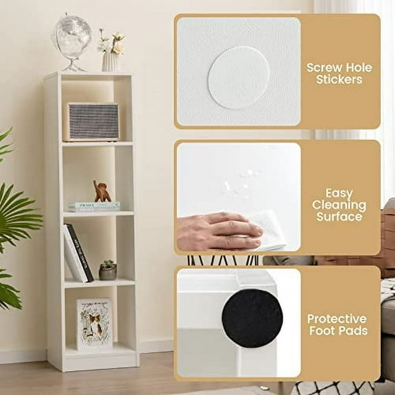 LOKO 4 Cube Vertical Bookcase, 56 Tall Narrow Freestanding Bookshelf with Anti-toppling Fittings, 5-Tier Cube Storage Organizer Display Shelf for Living Room, Study or Bedroom (1)