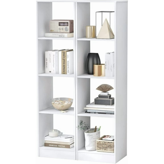 LOKO 4 Cube Vertical Bookcase Set of 2, 56” Tall Narrow Freestanding Bookshelf with Anti-toppling Fittings, 5-Tier Cube Storage Organizer Display Shelf for Living Room, Study or Bedroom (2)