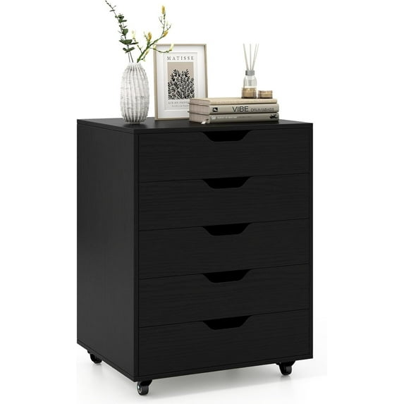 LOKO 5-Drawer Storage Cabinet, Versatile Storage Drawer of Chest with Lockable Wheels, Mobile Office Lateral File Cabinet Under Desk, Modern Dresser for Home Office, Study Room (Black)
