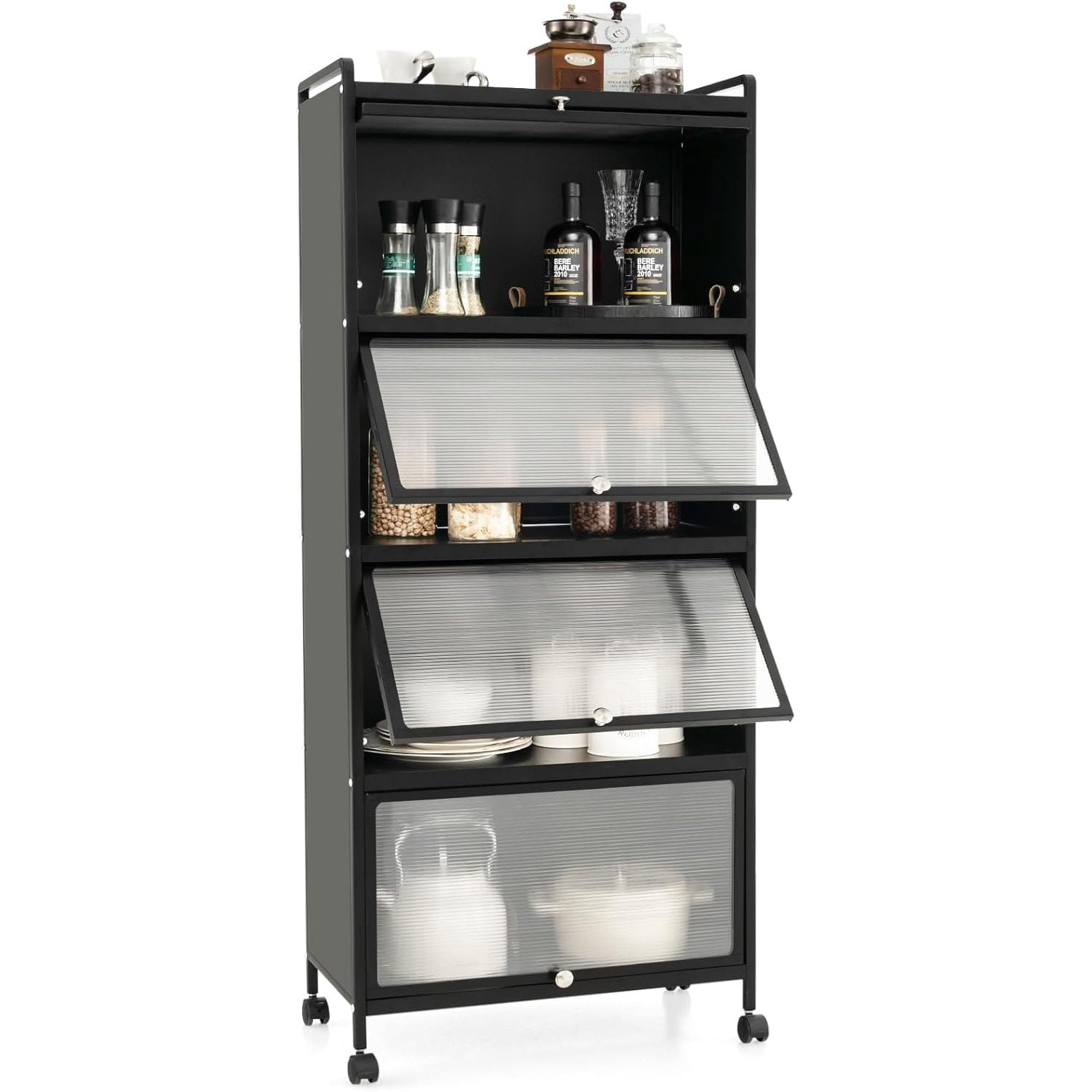 LOKO 5-Tier Kitchen Storage Cabinet,Freestanding Baker’s Rack with 4 ...