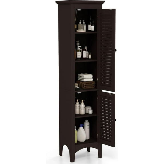 LOKO 63" Tall Bathroom Floor Cabinet, Multifunctional Storage Cabinet with Doors, Narrow Slim Linen Tower for Bathroom, Laundry Room, Living Room or Kitchen (Brown)