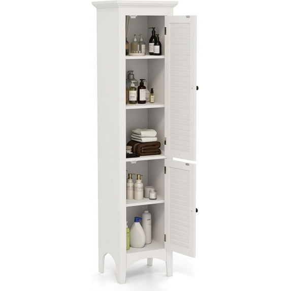 LOKO 63" Tall Bathroom Floor Cabinet, Multifunctional Storage Cabinet with Doors, Narrow Slim Linen Tower for Bathroom, Laundry Room, Living Room or Kitchen (White)