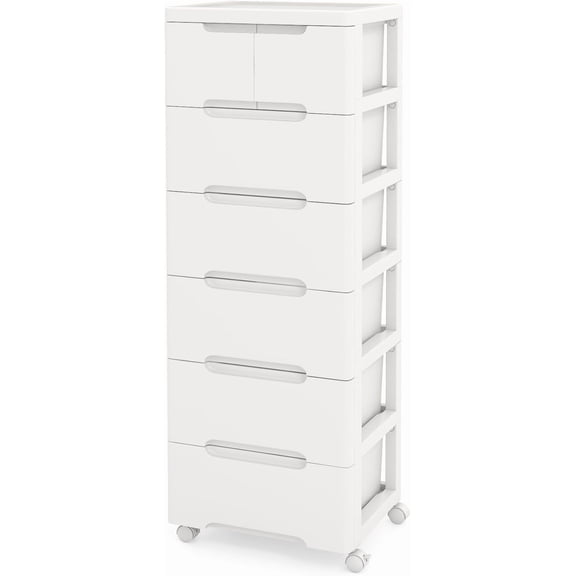 LOKO 7-Drawer Plastic Rolling Storage Cart, Mobile Storage Cabinet with 4 Universal Wheels, Vertical Storage Tower Container Unit for Living Room, Bedroom, Home Office