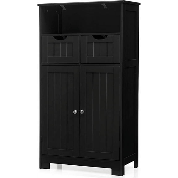 LOKO Bathroom Storage Cabinet, Multifunctional Floor Storage Organizer with 2 Removable Drawers & Adjustable Shelf, Modern Wooden Floor Cabinet for Living Room, Laundry Room or Dining Room (Black)