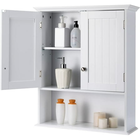 LOKO Bathroom Wall Cabinet, Wall Mounted Storage Cabinet with Double Doors, Multifunctional Medicine Cabinet with Adjustable Shelf, 23.5 x 7.5 x 28 inches (White)