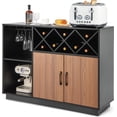 thumbnail image 1 of LOKO Buffet Cabinet with Storage, Modern Kitchen Storage Cabinet with Removable Wine Rack & 3-Row Wine Glass Holder, Rustic Credenza Wine Bar Cabinet with Adjustable Shelf, 45.5 x 15.5 x 32 Inches, 1 of 8