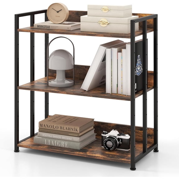 LOKO Industrial 3-Tier Bookshelf, Freestanding Bookcase with Adjustable Shelves, Metal Frame & Anti-Toppling Device, Display Rack Shelving Unit for Kitchen, Living Room, Study, Small Space (1)