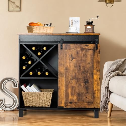 LOKO Industrial Wine Cabinet, Stylish Coffee Bar Cabinet with Sliding ...